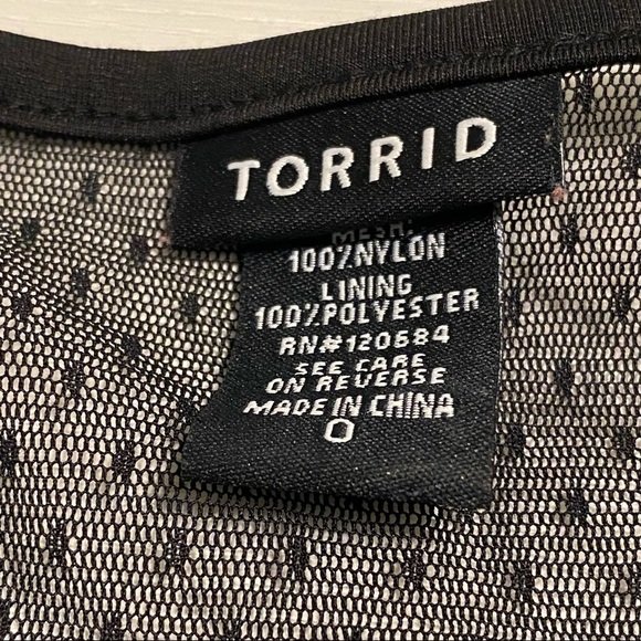 Torrid Short Sleeve Mesh Neckline Plus Pinup Coquette Peplum Top, Black, 0plus - Picture 4 of 9